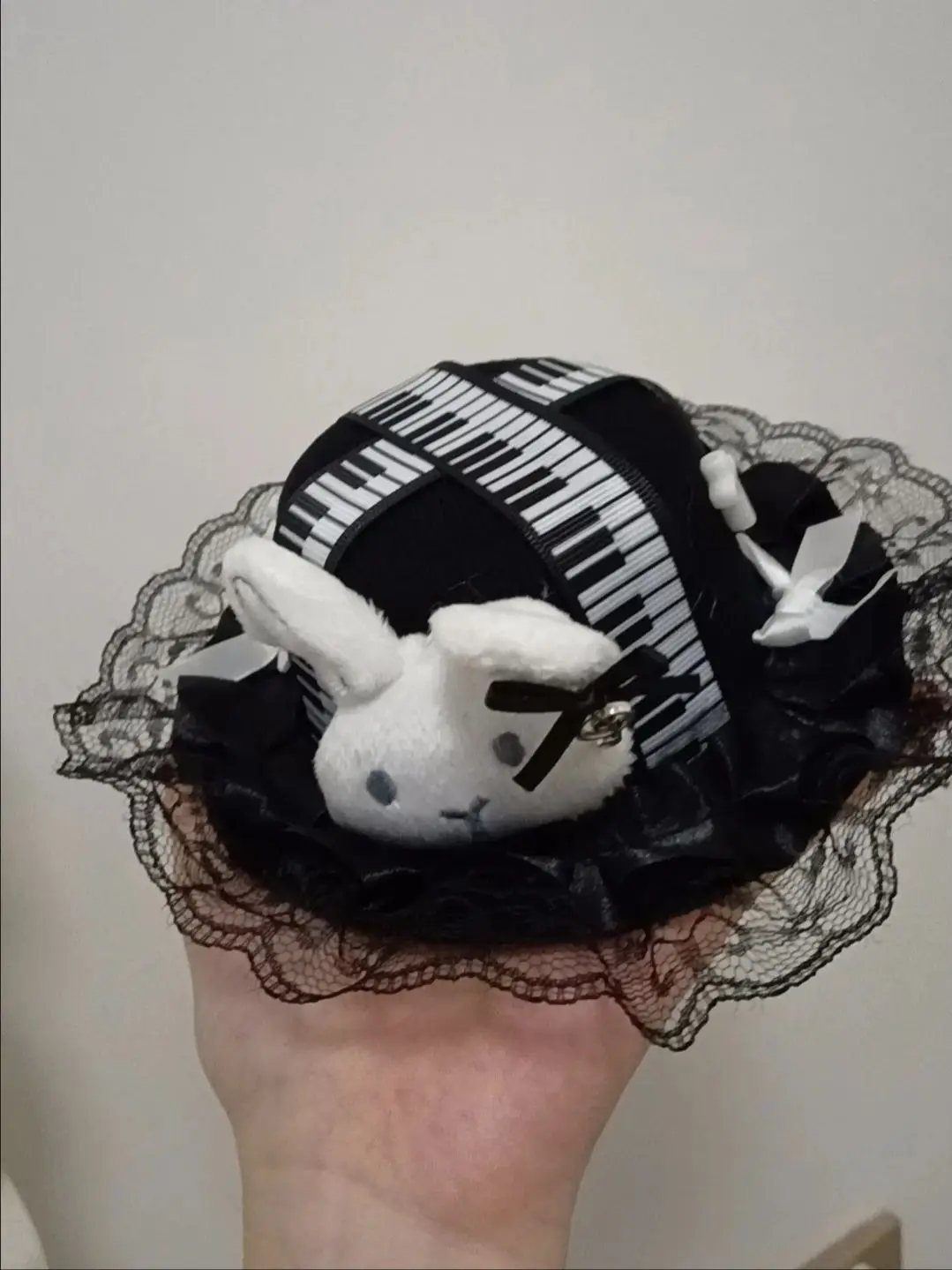 Lolita Small Top Hat Retro Piano Rabbit Lace Bow Y2K Birthday Hat For Girls Handmade Bow Rabbit Ear Hair Clips
