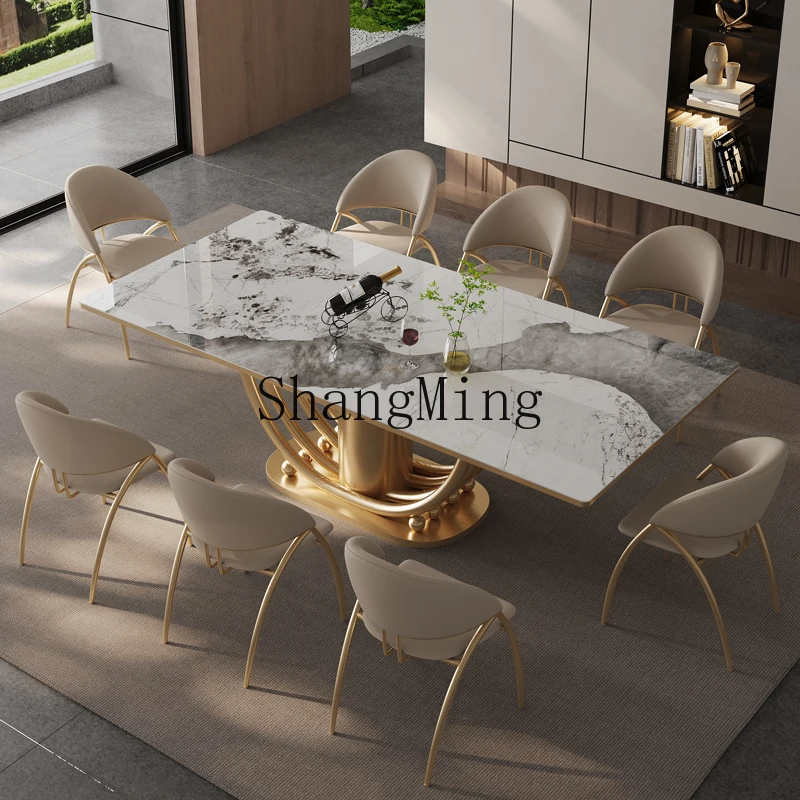 

FG light luxury rock slab dining table Modern simple high-end rectangular villa Natural marble tables and chairs