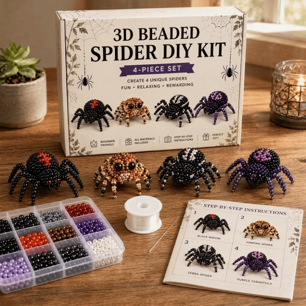 Creative 3D Beaded DIY Craft Kit Elf Spider Handmade Beading Ornament Set Pumpkin Handmade Beaded Spider Ornament Holiday Gift