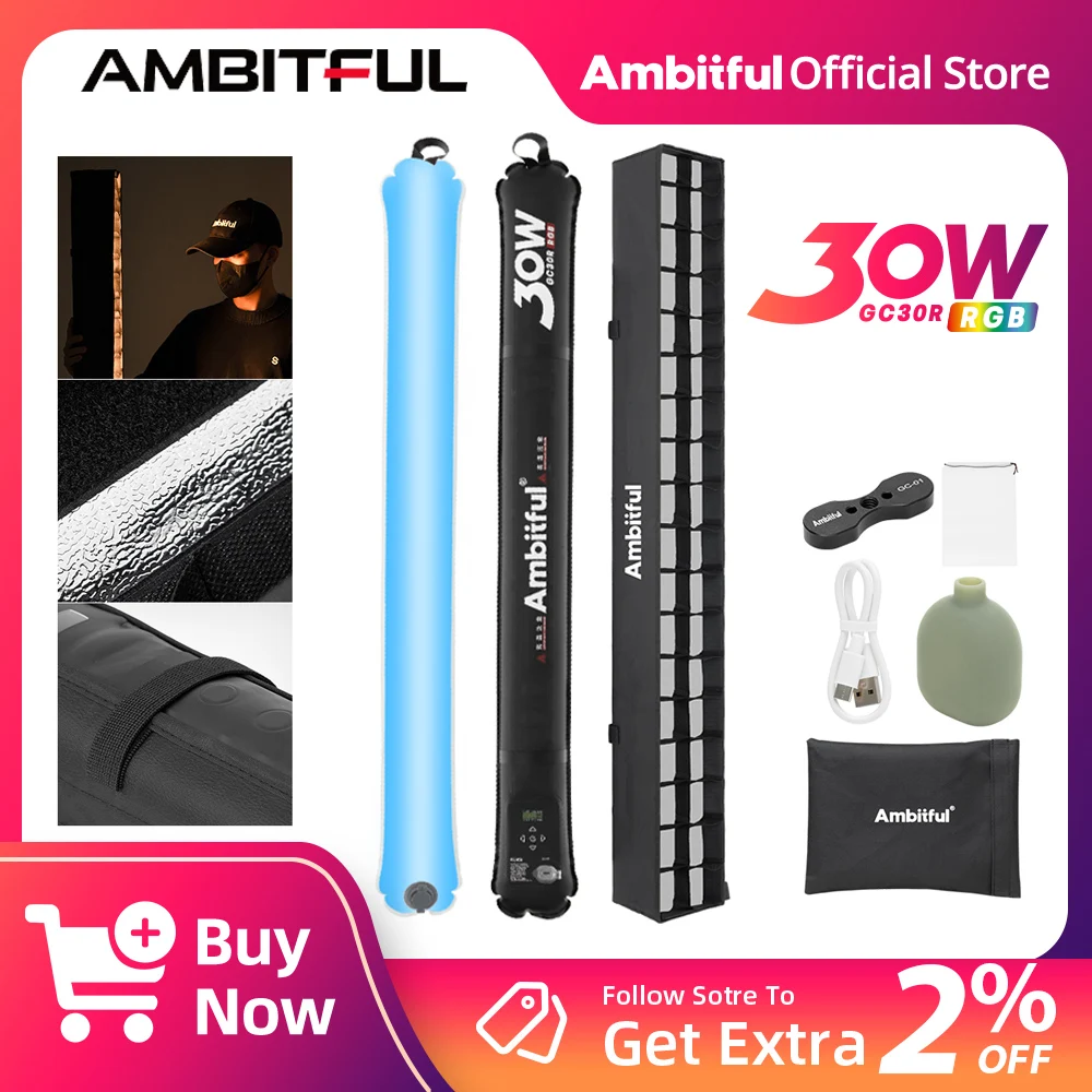 

NEW Ambitful GC30R 30W RGB Photography Lighting CRI TLCI≥95 Air Tube Light 2000K-10000K Portable LED Flexible Inflatable Light