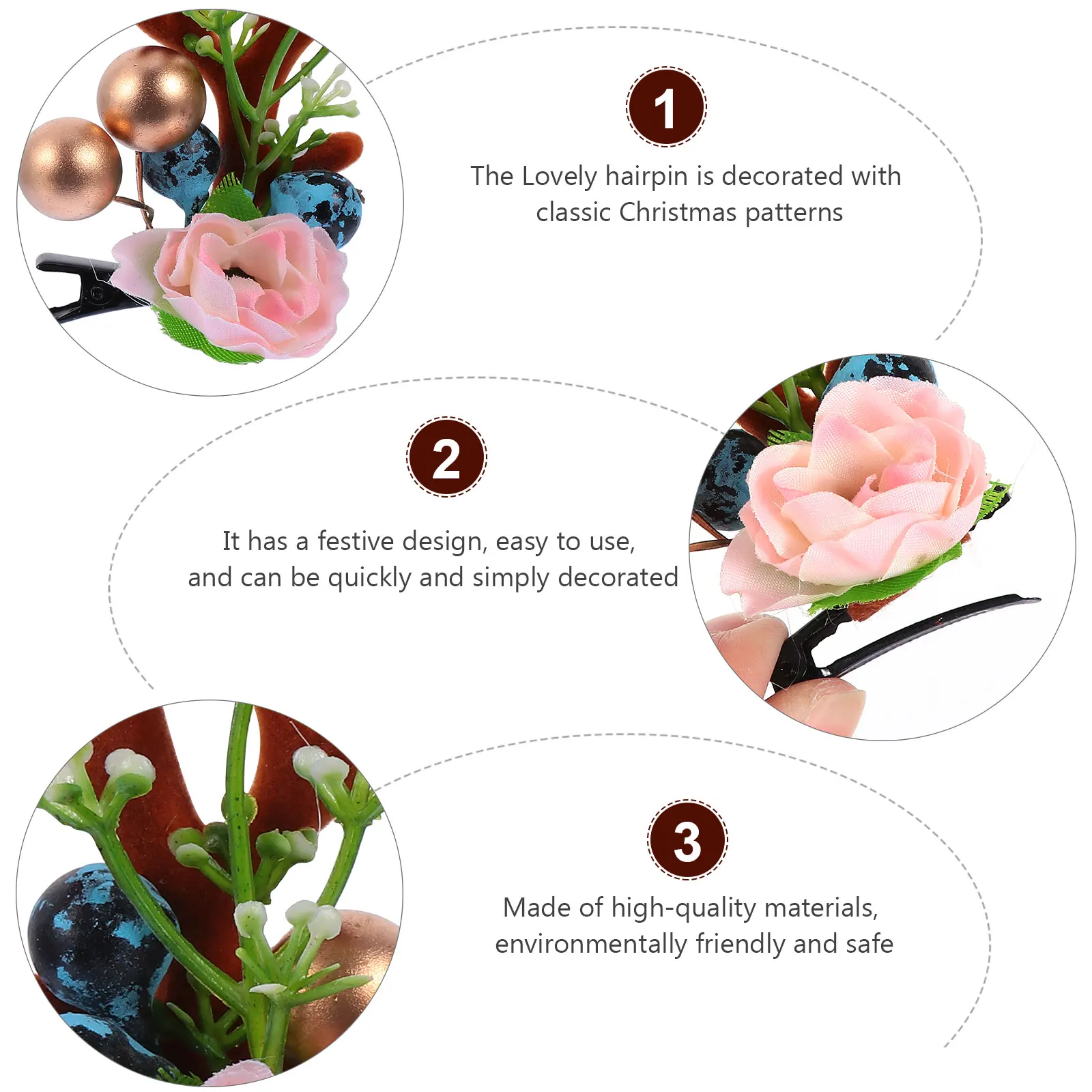 

1 Pair Flower Barrettes Clips For Women Photography Hair Clip Girls Holiday Party Hair Accessories Xmas Hairpin Decor