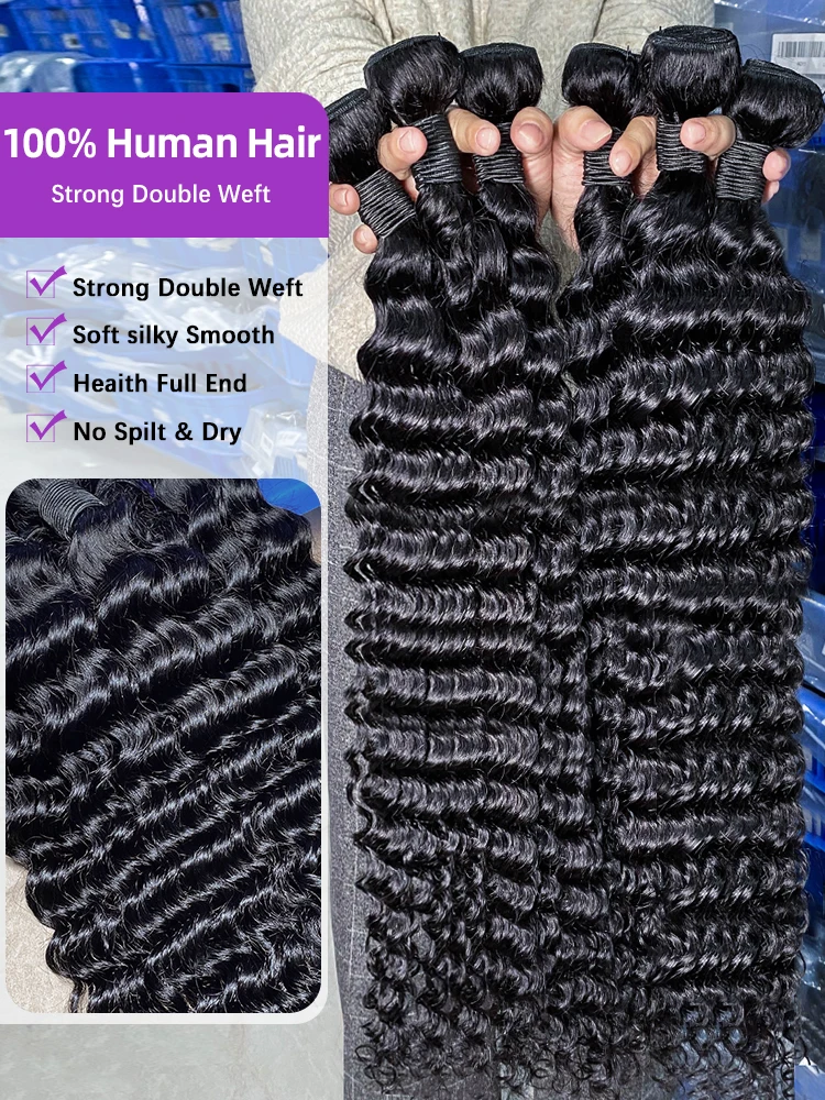 Fasci di capelli umani ricci naturali 28 30 pollici Remy non trasformati vergini grezzi 100% capelli umani estensioni dell'onda d'acqua 3 4 5 pacchi affare