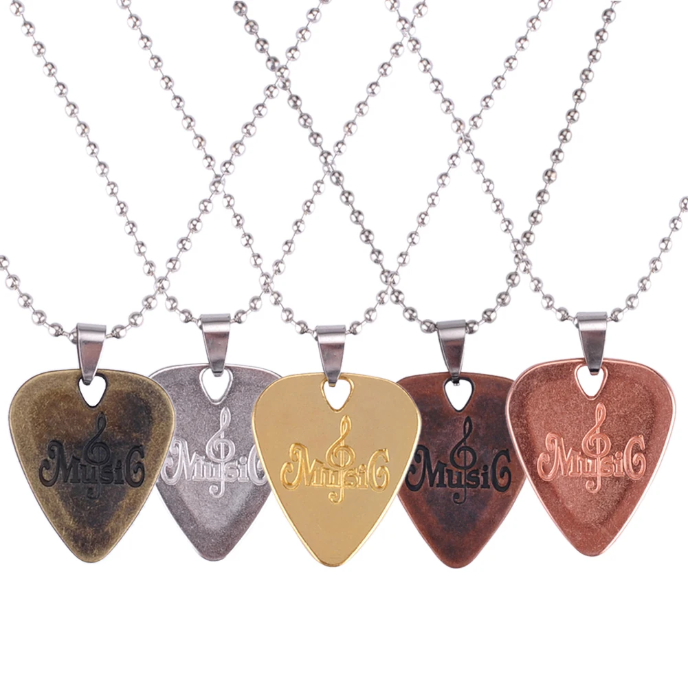 Metal Guitar Pick Zinc Alloy Pick Necklace Rock Symbol Pendant Plectrum For Electric Guitar Musical Instrument Parts Accessories