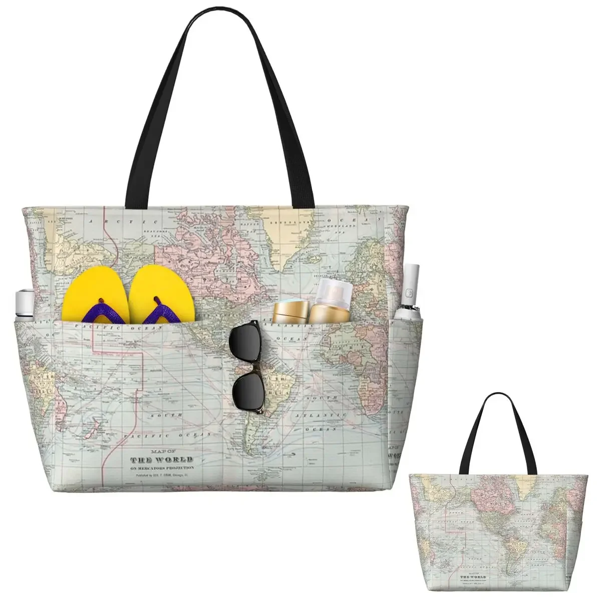 

Vintage World Map 1901 Beach Tote Bag Sport Gym Yoga Duffle Large Tote Bag Women Travel Bag Fitness bag