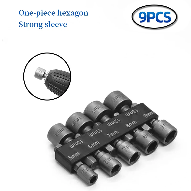 Power Drill Bit Hex Socket Sleeve Nozzles Nut Driver Set Impact Heads Tools Impact Drill Adapter Metric1/4