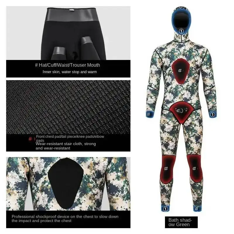 5MM Diving Suit Two-Piece Hooded Hunting Fishing Suit Thickened Warm Winter Swimming Snorkeling Surfing Freediving Wetsuit