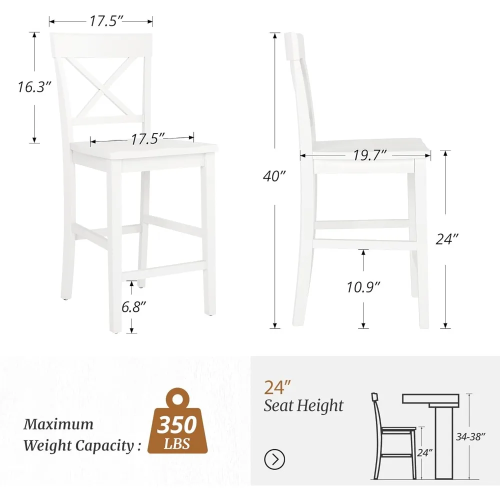 Madeira Contra Altura Bar Banquetas, Costas e Apoio Para Os Pés, Farmhouse Barstools, Kitchen Island, Conjunto De 4, 24 "H