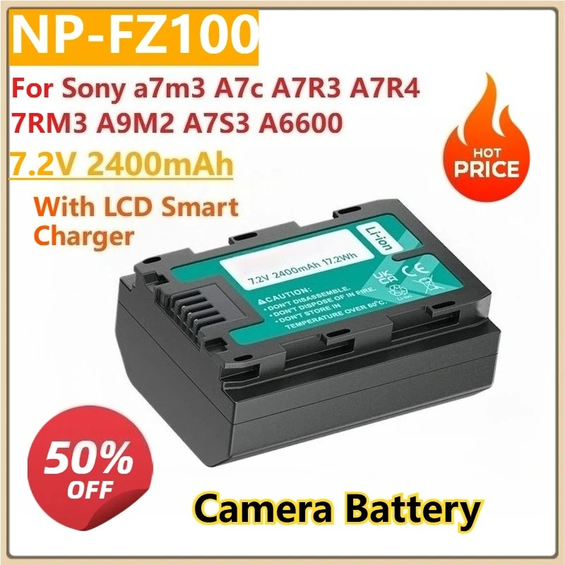 

7.2V 2400mAh NP-FZ100 NPFZ100 Camera Battery+ LCD Smart Charger for Sony a7m3 A7c A7R3 A7R4 7RM3 A9M2 A7S3 A6600