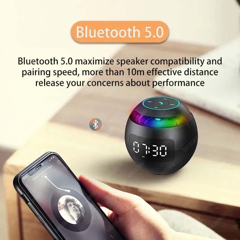 Mini Bluetooth Speaker Portable with LED Light FM Radio Alarm Clock Music Boombox 2200mAh Gift Caixa De Som Portatil Altavoces images - 6