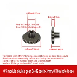 5PCS Alloy Metal Double Layer Gear Set,  0.5 Modulus Powder Metallurgy, 36/44/50T Large Gear with 12T Small Gear．
