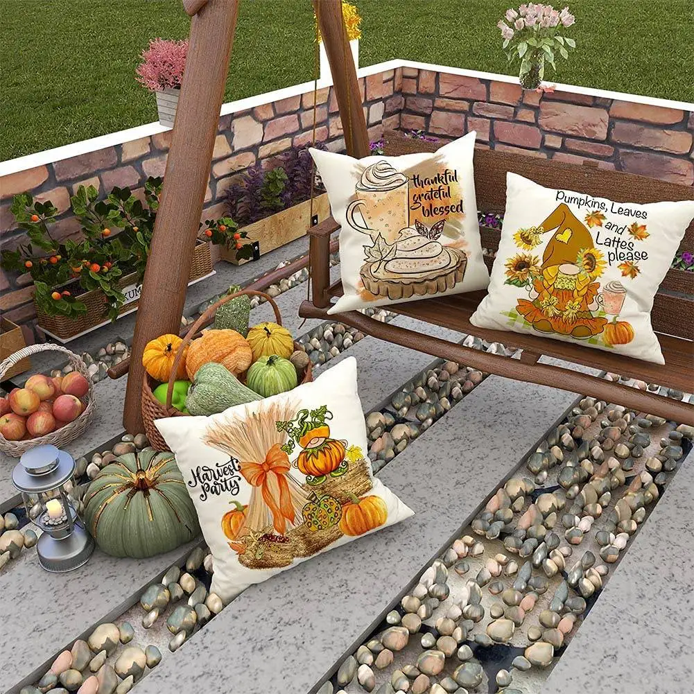 HFES Fall Farmhouse Fronhas 18X18 Conjunto de 4 Decoração de Ação de Graças de outono para sofá em casa interna e externa