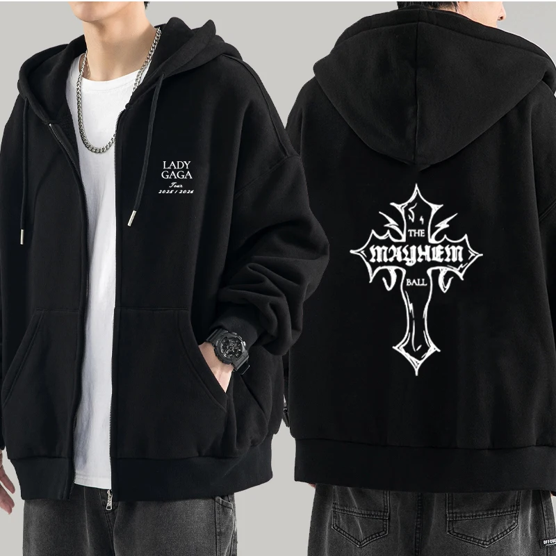 

Lady Gaga The Mayhem Ball Tour 2025 printed Zipper Hoodie Men Women Casual Loose Fleece Pullover High Quality Fashion Sweatshirt