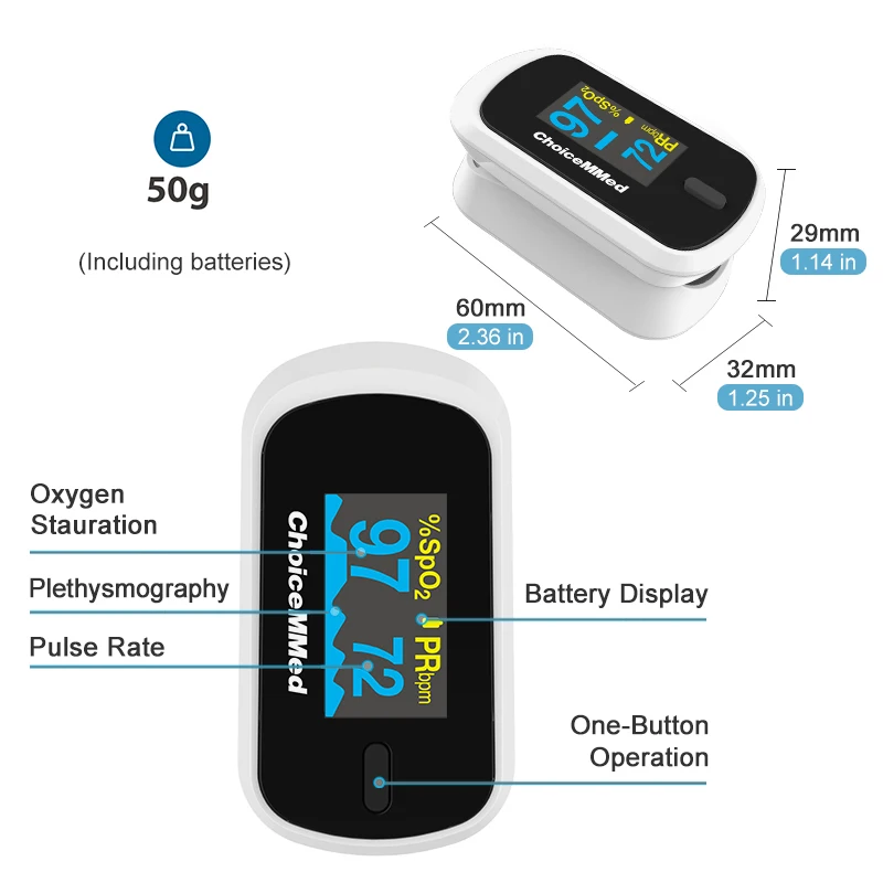 ChoiceMMed Medical Finger Pulse Oximeter Blood Oxygen Saturation Meter Heart Rate Monitor Child Pulse Oxiometer OLED Oximetro