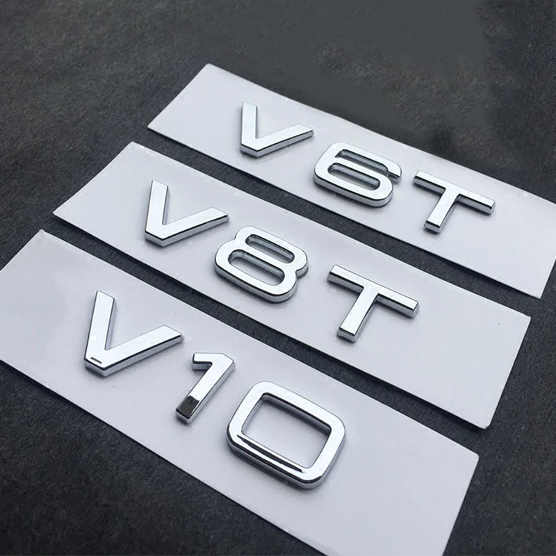 ABS Letter Number V6T V8T V10 Emblem for Audi A4L A5 A6L A7 A8L TT RS7 SQ5 Car Styling Fender Side Badge Discharge Logo Sticker