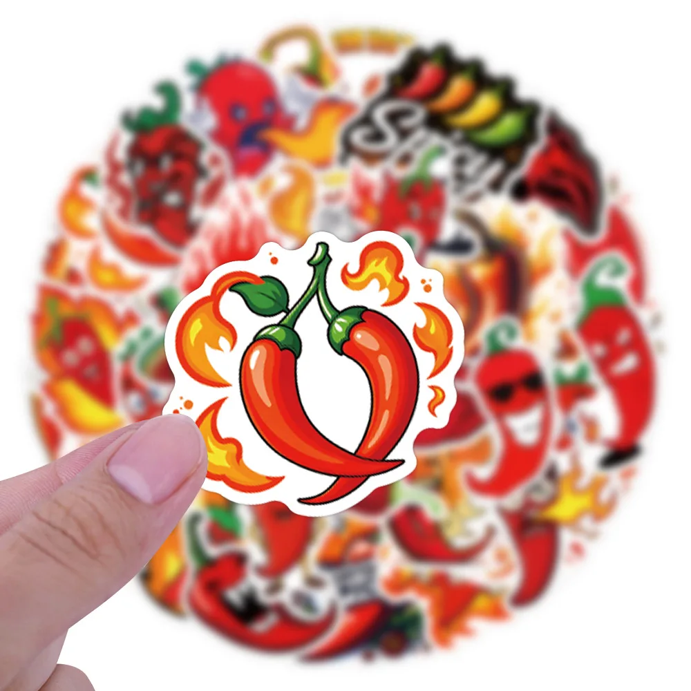 50Pcs Cartoon Chili Pepper Stickers Hot Spicy Waterproof Decals for Water Bottle Laptop Skateboard Phone Case Scrapbook Decor