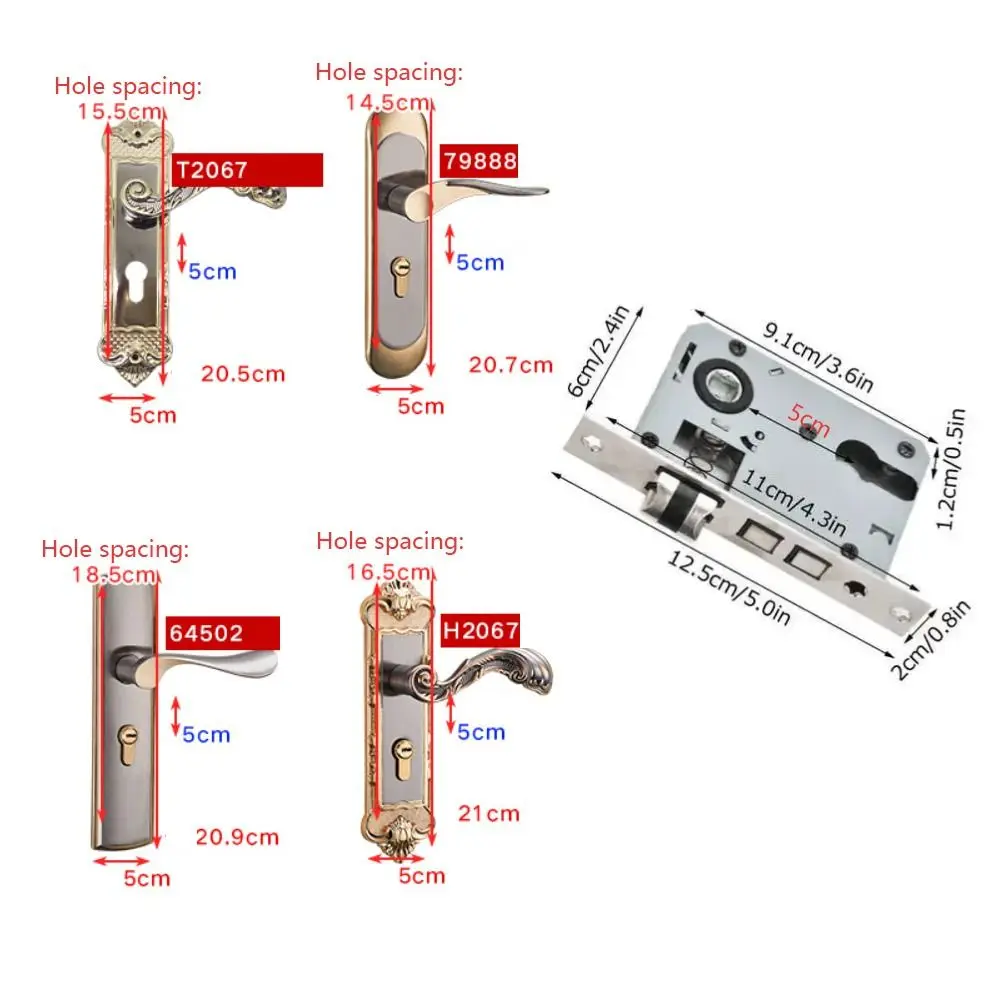 Fechadura de porta interior do quarto estilo europeu, fácil instalação, universal, conjunto de fechadura, vintage, anti-roubo, fechadura de segurança