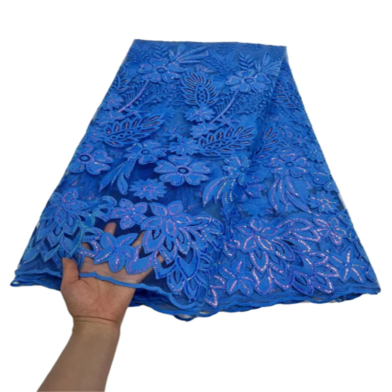 

Blue Milk Silk Lace Fabric 2022 High Quality Sequin Lace Fabric Nigerian Milk Silk Lace Tissue African Lace Wed Fabric