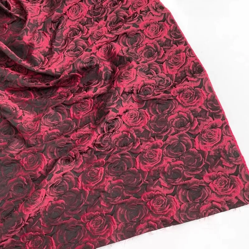 

Dark Red Red Rose 3D Embossed Yarn-Dyed Jacquard Fabric for Dress, Cheongsam & Gown Clothing Material Wholesale Sewing Supplies