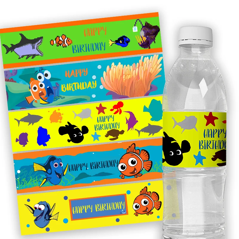 

24pcs Disney Finding Nemo Water Bottle Stickers Wraps Customize Text Birthday Party Baby Shower DIY Party Decorations Lables