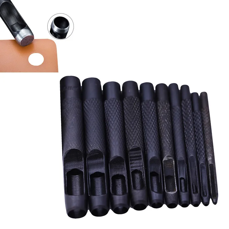 1pc Round Leather Belt Hole Puncher 1.0mm-10mm Leather Craft Tools Metal Punch Kit for Watch Band Hollow Clothing Canvas