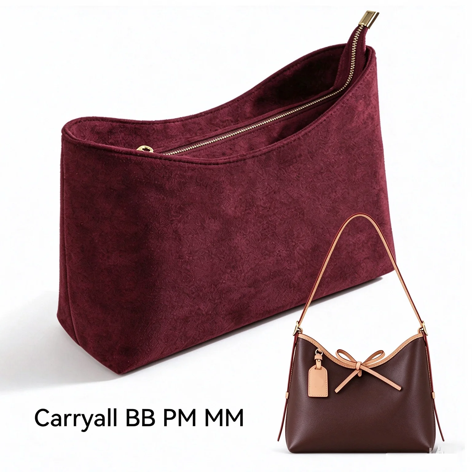 Velvet Handbag Insert Bag with Zipper Anti-theft Fit Carryall BB PM MM, Purse Organizer Liner Bag Shaper