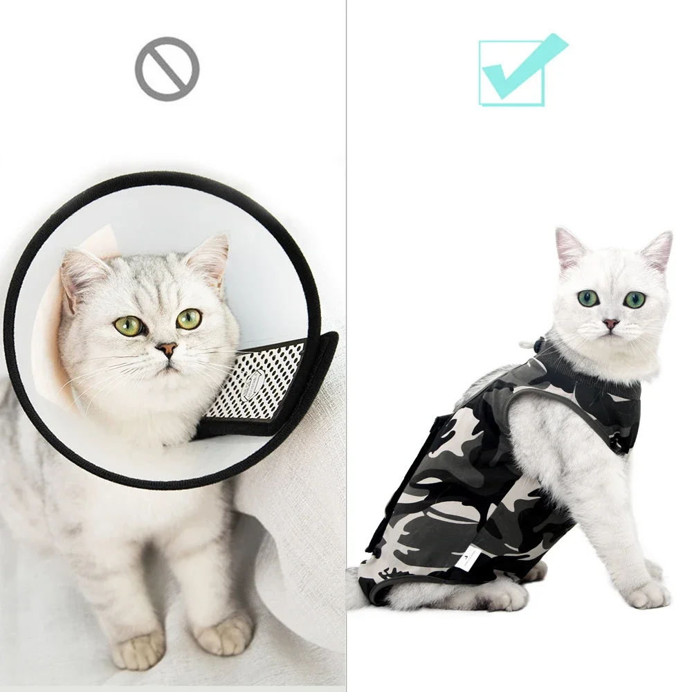 Pet Cat Weaning Cotton Clothes Surgical Post Surgery Onesie Clothes Licking Protective Cat Recovery Suit for Male and Female