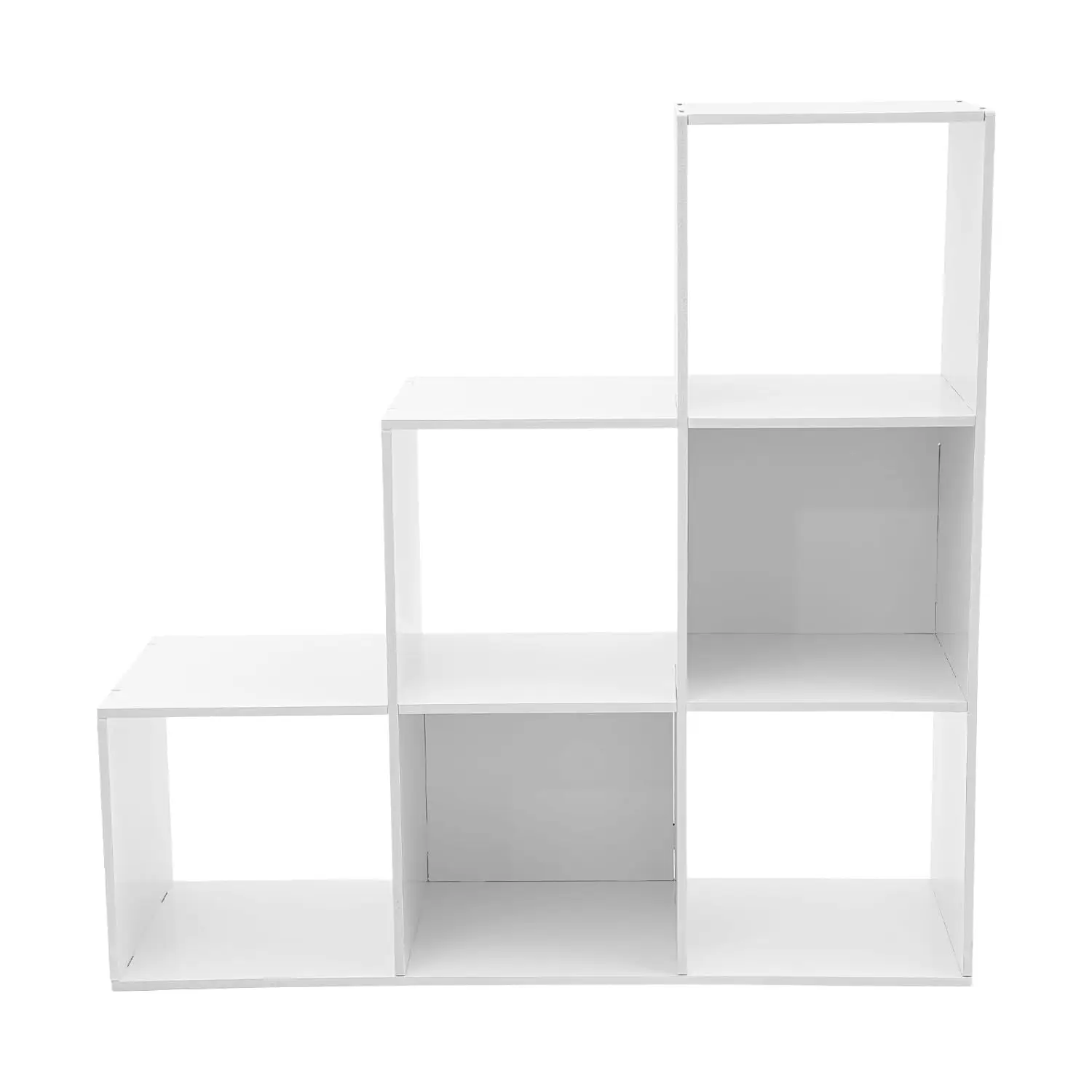 

3-Tier Stepped Bookshelf, 6 Cube Storage Organizer, Freestanding Ladder Bookcase, L-Shaped Corner Shelf, Room, Customized