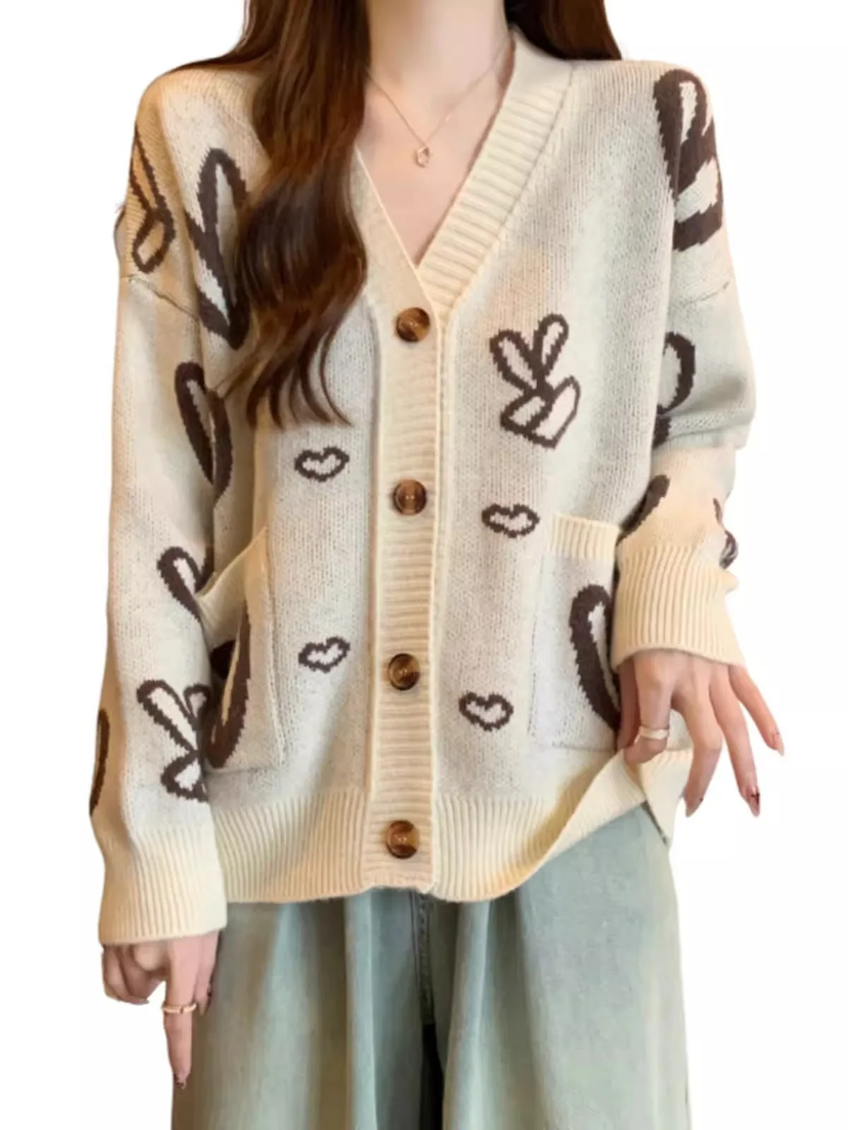 Korean Sle Versatile Knitted Open Cardigan Women's Early Autumn High School Junior High Student Large Children's Design Sen...