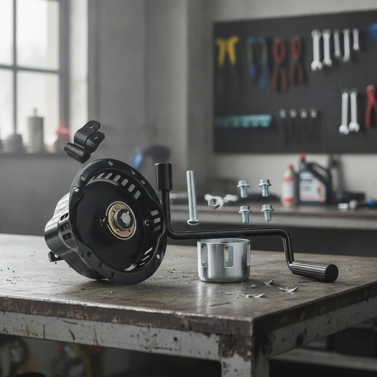 Metal Recoil Starter for EH12 Engine Driven Equipment Pull Start Hand Crank Assembly with Vented Housing Cover