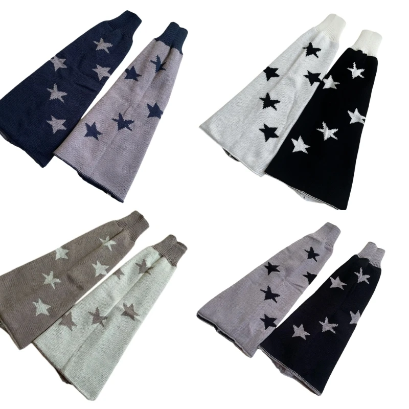 Women Gothic Knit Leg Warmer Socks Harajuku Star Reversible Flared Foot Cover