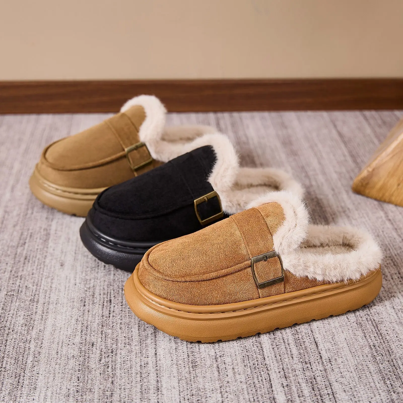 

Женские тапочки 2025, зимняя простая корейская версия, модная хлопковая обувь, зимняя противоскользящая толстая подошва