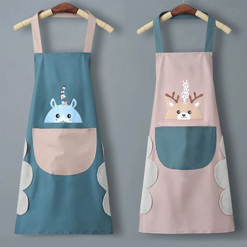 

Cute Kitchen Apron, Unisex, Waterproof and Oil-proof, Work Clothes with Hand Wiping Cover, Fashionable Cooking Adult Waistline