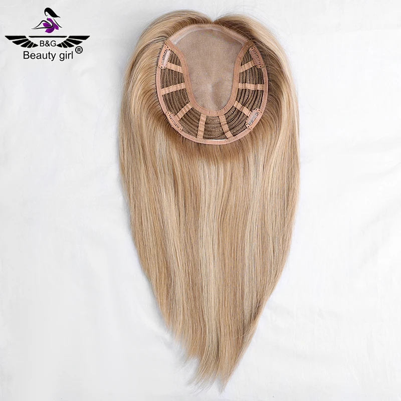 

100% Thin European Remy Human Hair 6X6 Inch Highlight Invisible Mono Line Free Hair Part Topper For Women