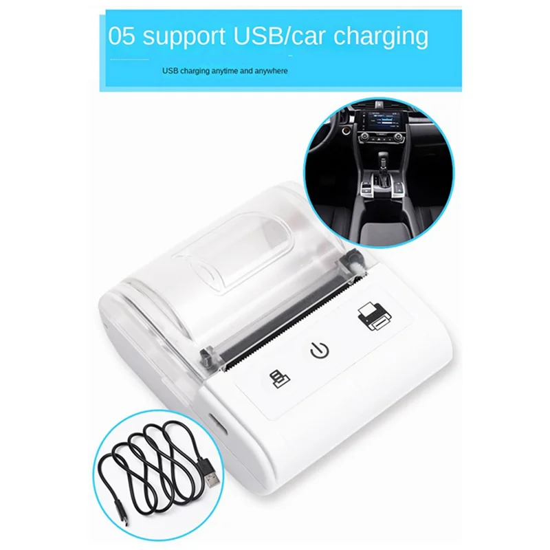 GOB-oWireless Mini เครื่องพิมพ์ความร้อนบลูทูธแบบพกพาเครื่องพิมพ์ใบเสร็จความร้อน BT 58 มม.การพิมพ์ใบเสร็จความร้อนสีขาว US