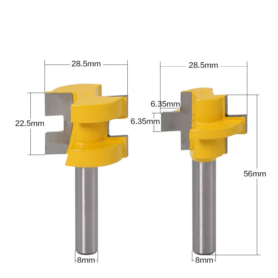 2pcs 8mm Shank Carving Knife Square Tooth T-Slot Tenon Milling Cutter Router Bits for Wood Tool Woodworking