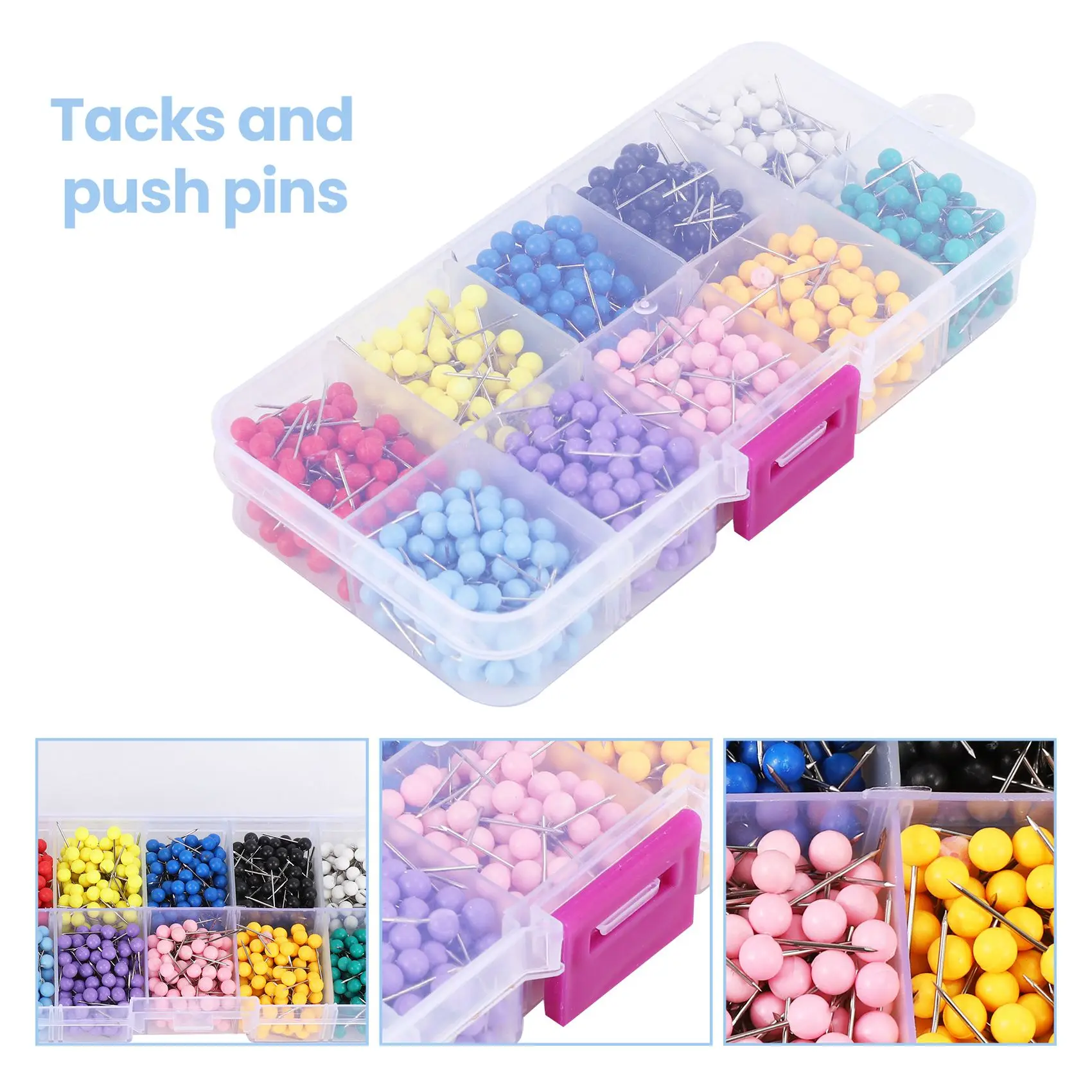 The New 1000 Pcs Map Tacks Push Pins Plastic with Steel Point Cork,Board Safety Colored Thumbtack Office School Supply