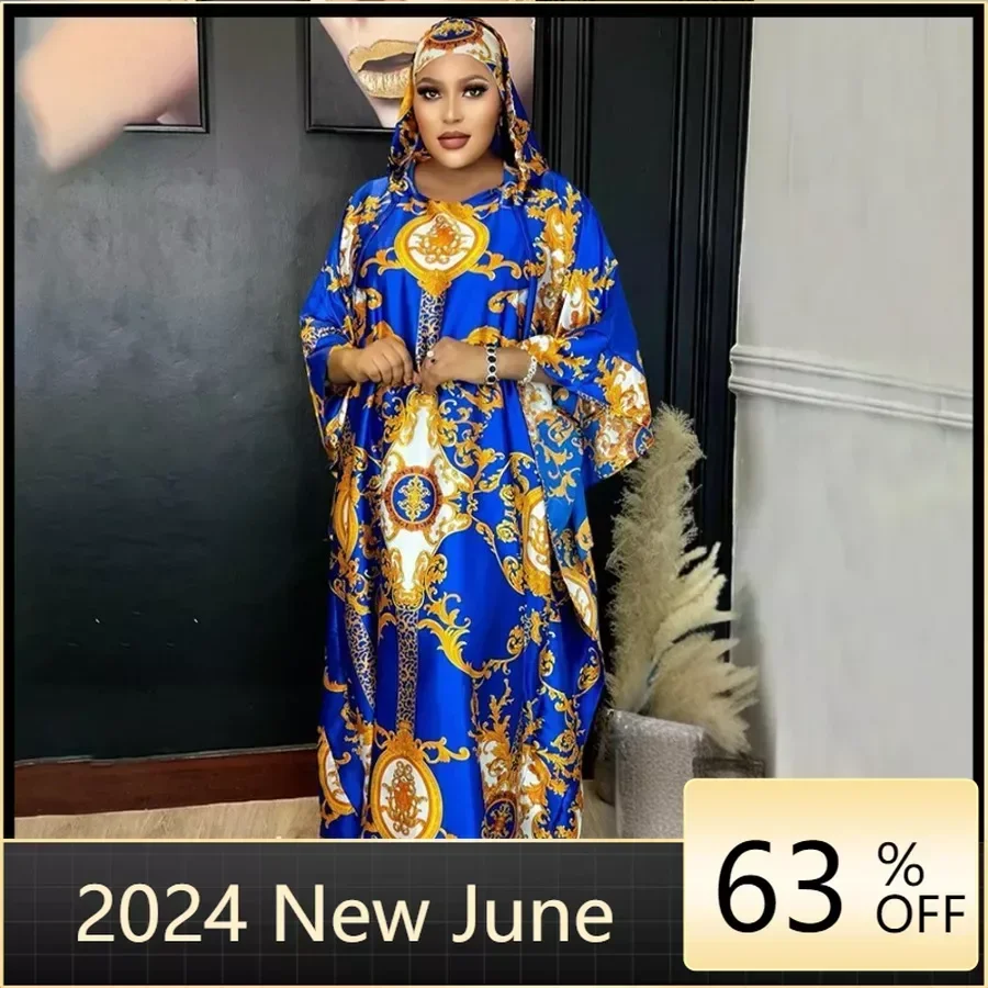 

Elegant African Dresses for Women Muslim Fashion Print Boubou Dashiki Ankara Outfit Evening Gown Abayas Kaftan Hooded Robe 2024