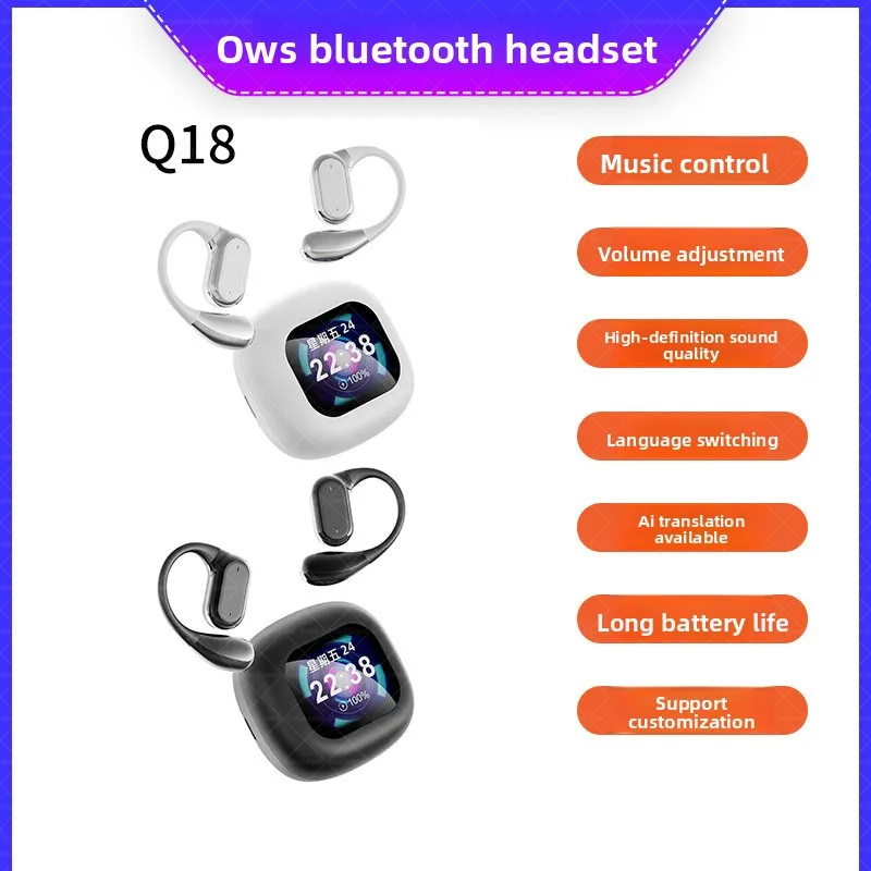 

2028new arrivalq18 full-color touch screen bluetooth headset ear-hook multi-function touch screen ows with screen ai translation