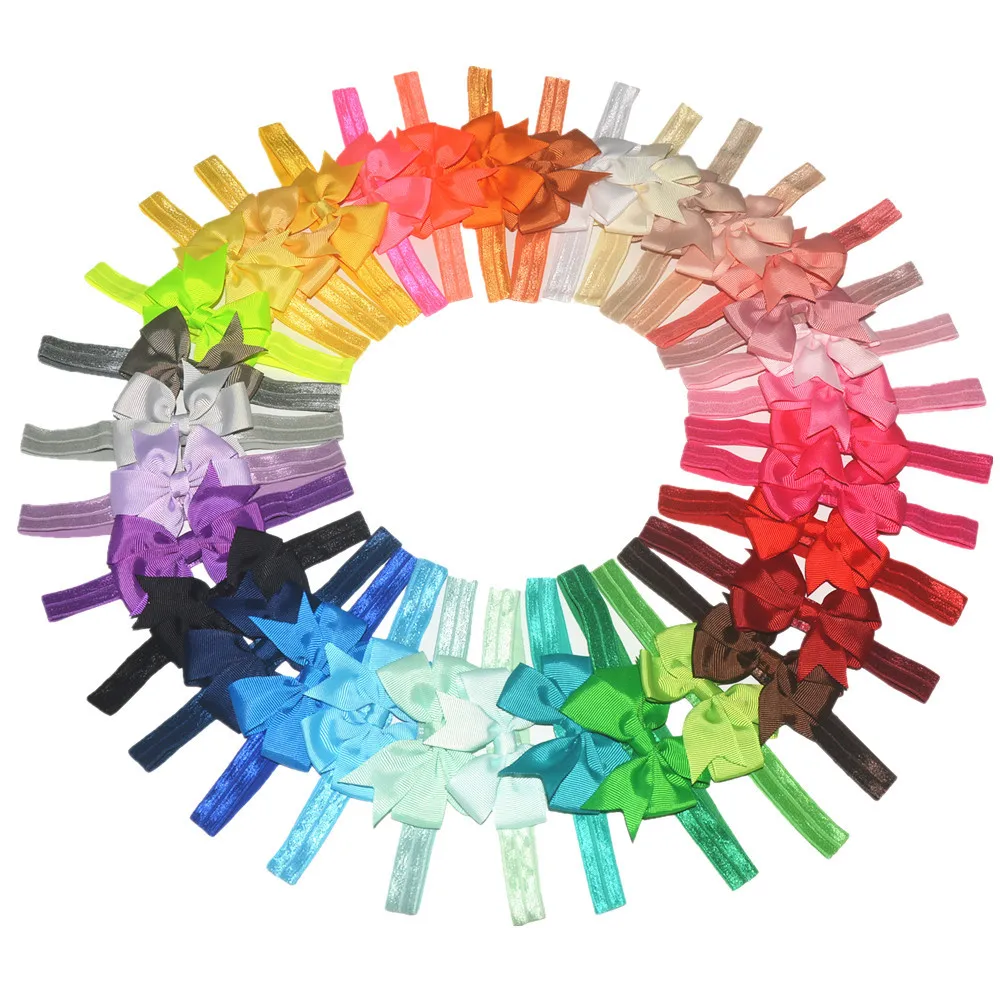 

European And American Children's Headwear 40 Colors V-shaped Ribbed With Tuxtail Bow Headband Baby Scrunchie Wholesale 200 Pcs