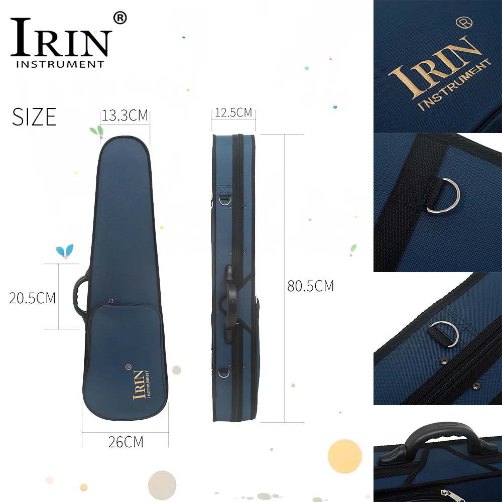 IRIN New Violin Box Oxford Cloth Bag with Blue Band Hygrometer, Triangle Violin Case Contain Stress Resistance|High End Handle