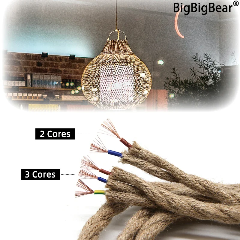

1~10m Hemp Rope Electrical Wire Twisted Cable 2/3 Cores For DIY Retro Light Bar Decor Retro Style Copper Vintage Lamp Line
