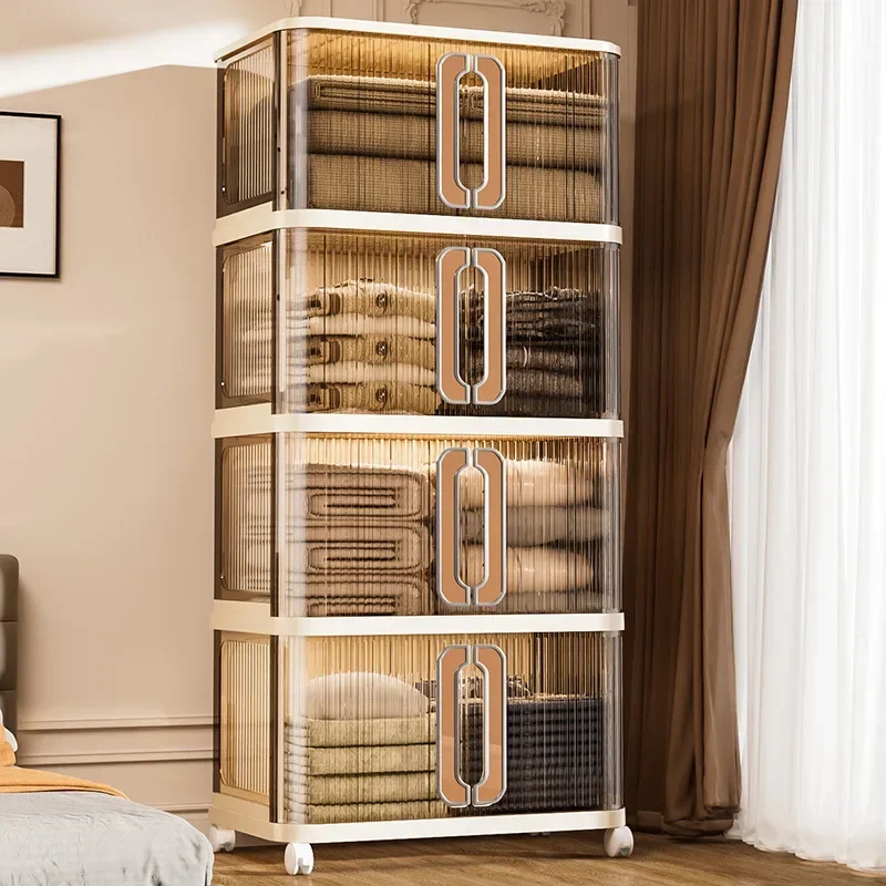 Household folding storage cabinet large capacity double door bedroom clothes toy locker free installation storage box