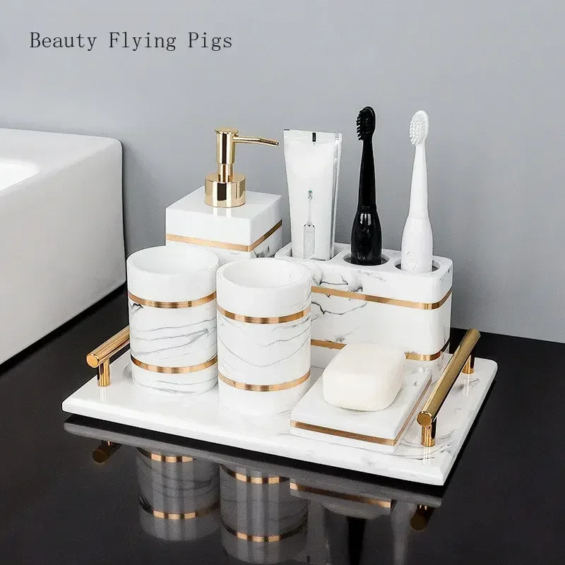 Resin Light Luxury Bathroom Wash Tray Hotel Bathroom Bathroom Wash Table Toothbrush Shelf Decoration  toilet accessories