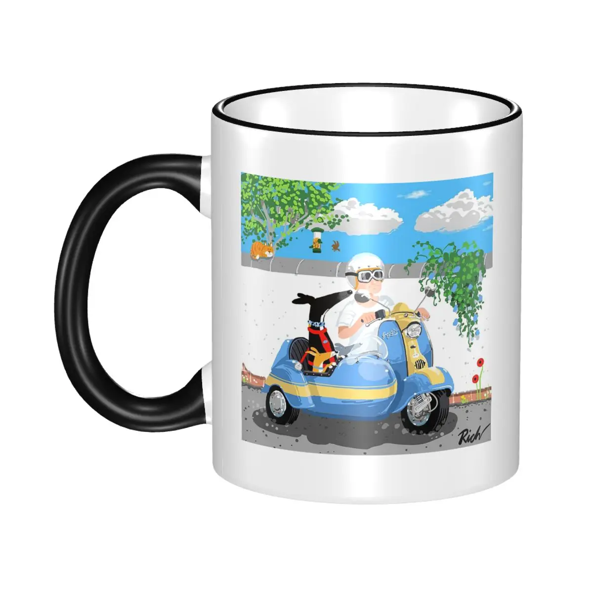Motor Scooter And Side Hounds Mug Funny Ceramic Coffee Cups Tea Mugs Milk Cup Drinkware Gift for Woman Man