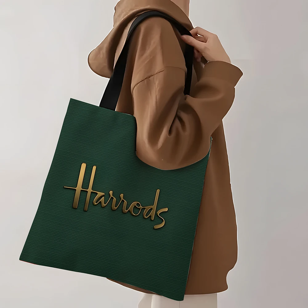 1 قطعة حقيبة حمل Harrods، حقيبة تسوق قابلة للطي، حقيبة تسوق قابلة لإعادة الاستخدام، حقيبة حمل مطبوعة فنية