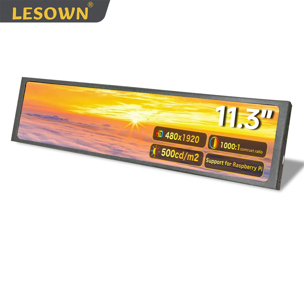 LESOWN Long Strip Wide Monitor 11.3 inch 440x1920 IPS HDMI 500cd/m2 Small Stretched Bar LCD Screen Monitor for Laptop PC