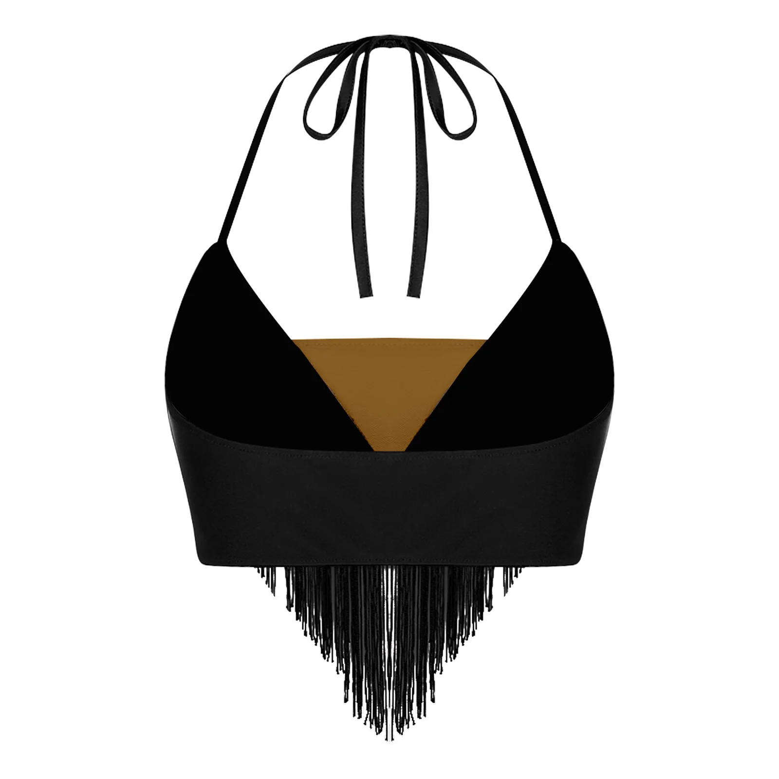 Top Corto da Donna per Danza del Ventre Indiana e Latina, con Lacci, Halter, Frange e Nappe, Canotta da Ballo per Abbigliamento da Palcoscenico