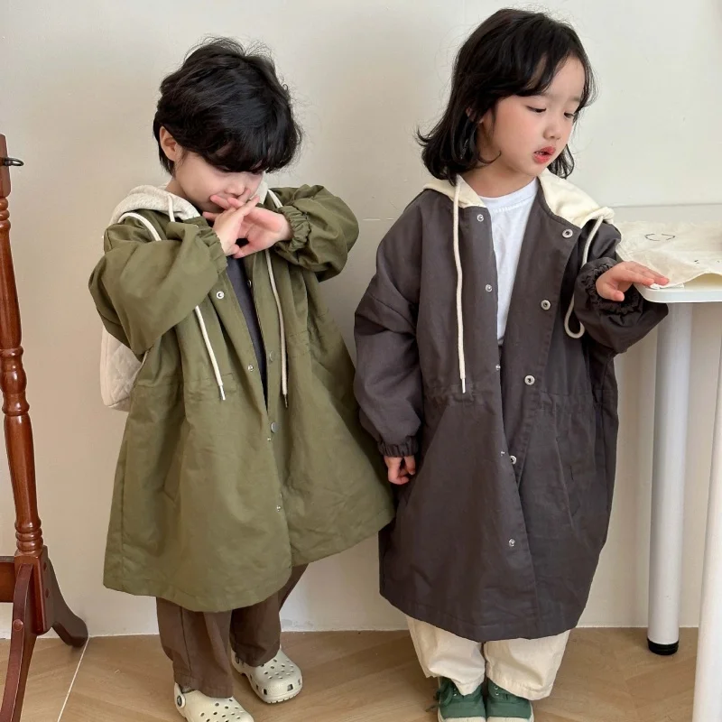 Girls Coat Windbreak Jacket Cotton Outwear 2026 Vintage Spring Autumn Outdoor Kids Windproof  Children's Clothing