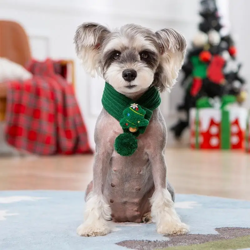 Christmas Dog Knitted Scarf Collar Santa Claus Adjustable Dog Bandana Scarf Festival Lightweight Small Dog Accessories - view 3
