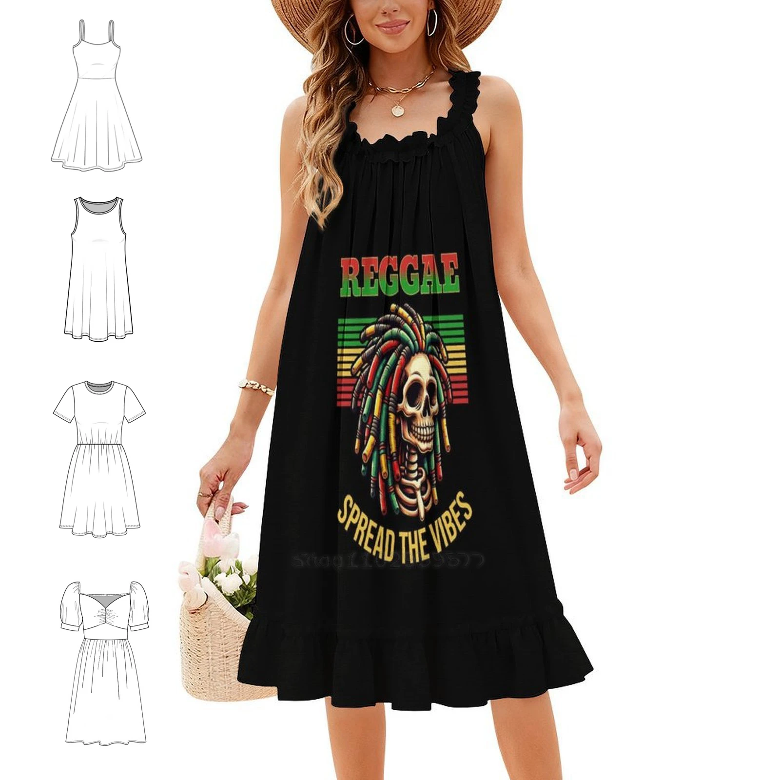 Reggae Skeleton Boho Chic Dress Elegant Fashion Beach Wedding Party Gown Reggae Skeleton Reggae Spread The Vibes Dress For Girls
